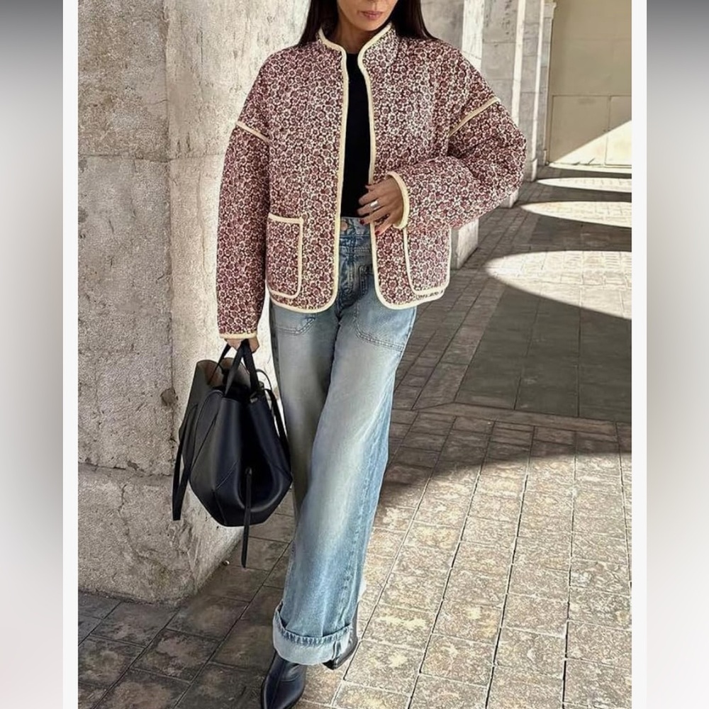 Floral Patterned Jacket with Cream Accents